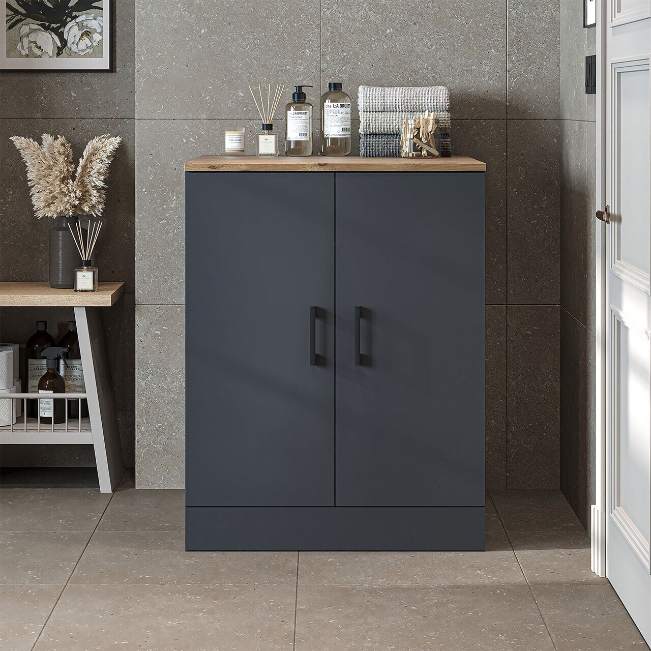 Dulap masina de spalat, Hanah Home, 1016.56, 70x90x69 cm, PAL MELAMINAT, Pin Atlantic / Antracit — imaginea 2