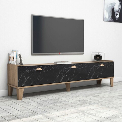 Comoda TV, Almaren, Sumer E3630, 178×44.8×34.6 cm, PAL, Stejar / Marmură Almaren