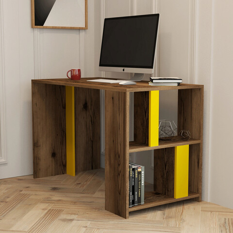 Birou, hommy craft, lima, 120x75.4x60 cm, nuc / galben