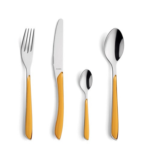Set tacamuri 24 piese, amefa, eclat, inox, galben mustar