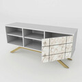 Comoda TV, Decorotika, North, 130x38.6x58.6 cm, Alb/Auriu
