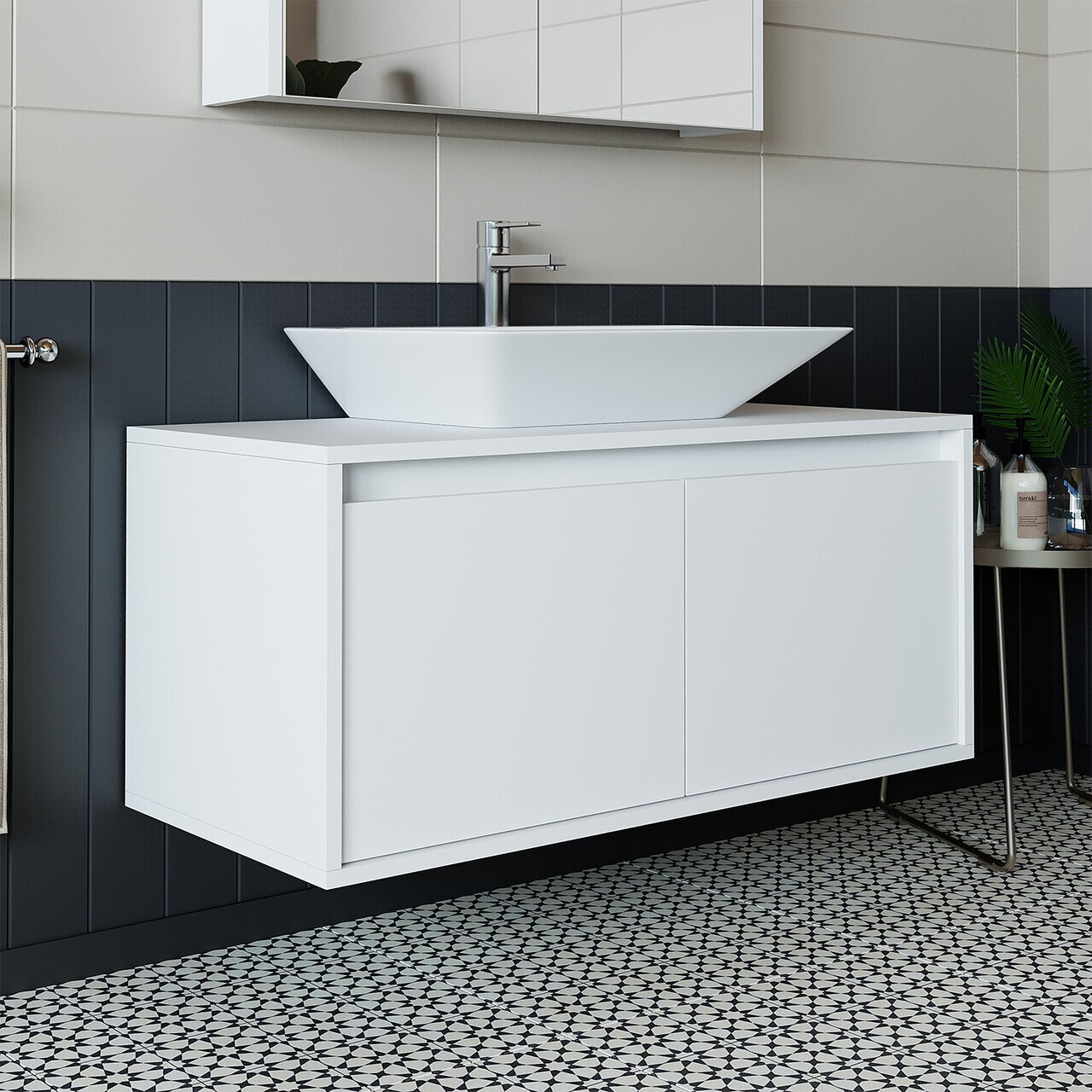 Dulap de baie cu chiuvetă, Hanah Home, 1716, 100x58x45 cm, MDF-LAM, Alb mat