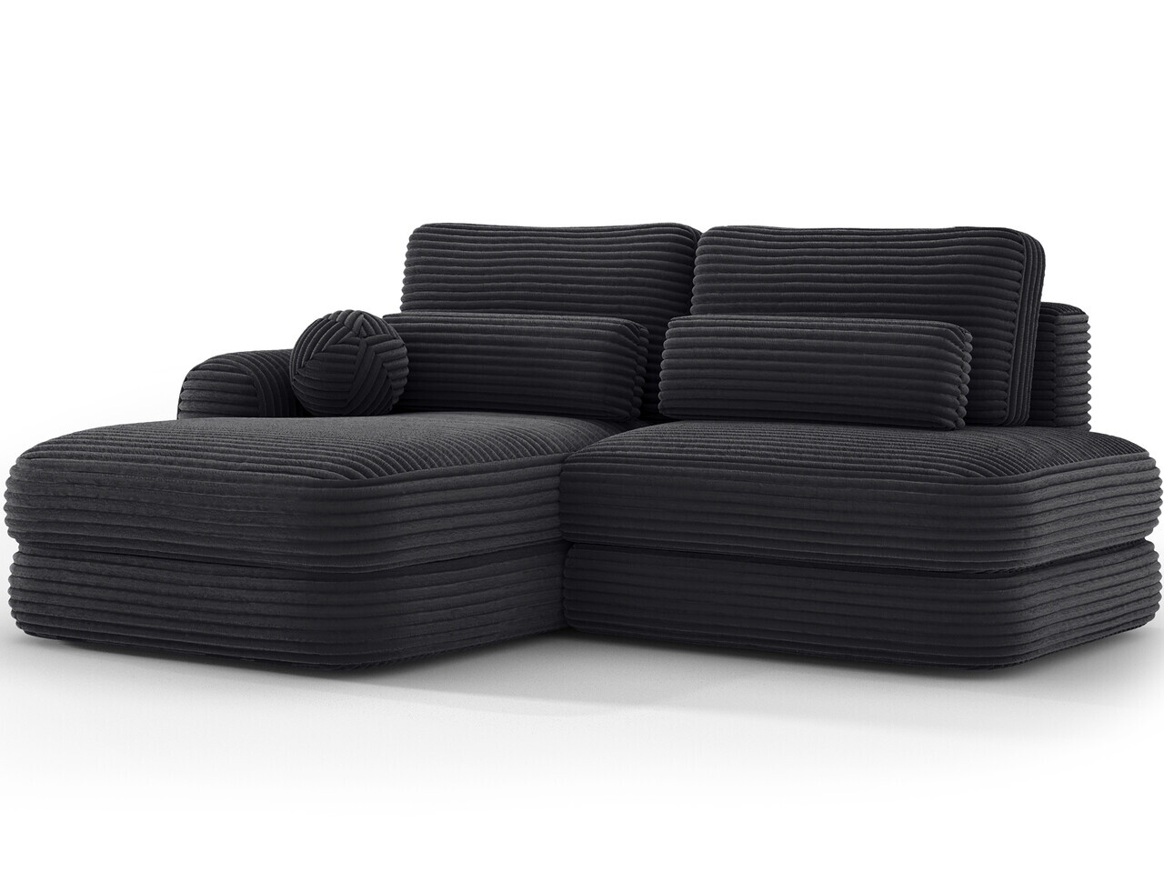 Coltar extensibil stanga 3 locuri ELTAP, Ripeli, 217x175x96 cm, lemn/catifea din poliester, negru — imaginea 5