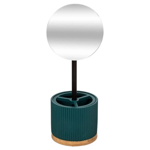 Oglinda X3 cu suport cosmetice Colors, 5five, Ø 14 x 35 cm, polirasina/bambus, turcoaz 5five