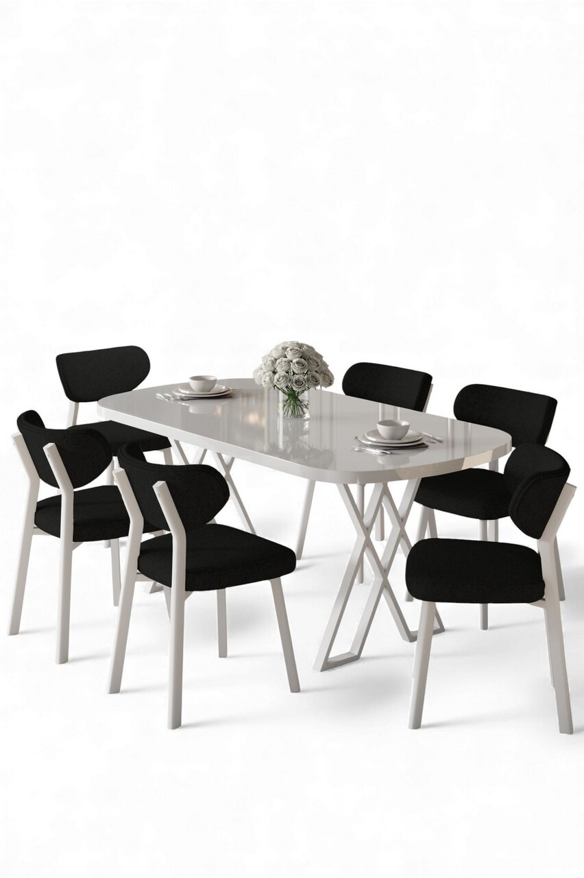 Set masă și scaune (7 piese), Hanah Home, Axton, Alb/Negru - view 2