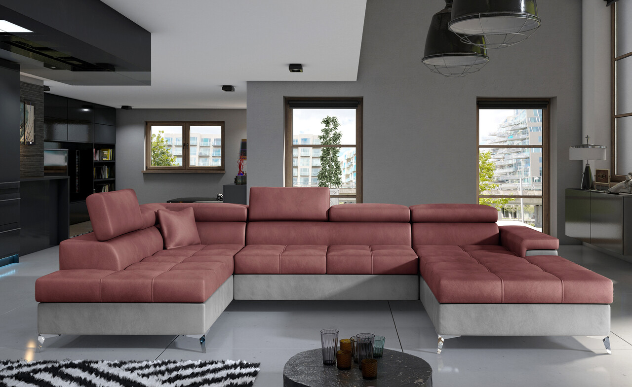 Coltar extensibil stanga 5 locuri ELTAP, Edr-12, Eduardo, 337x205x88 cm, lemn/poliester, roz inchis/gri
