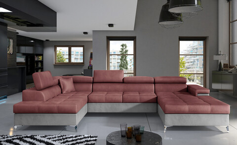 Coltar extensibil stanga 5 locuri ELTAP, Edr-12, Eduardo, 337x205x88 cm, lemn/poliester, roz inchis/gri