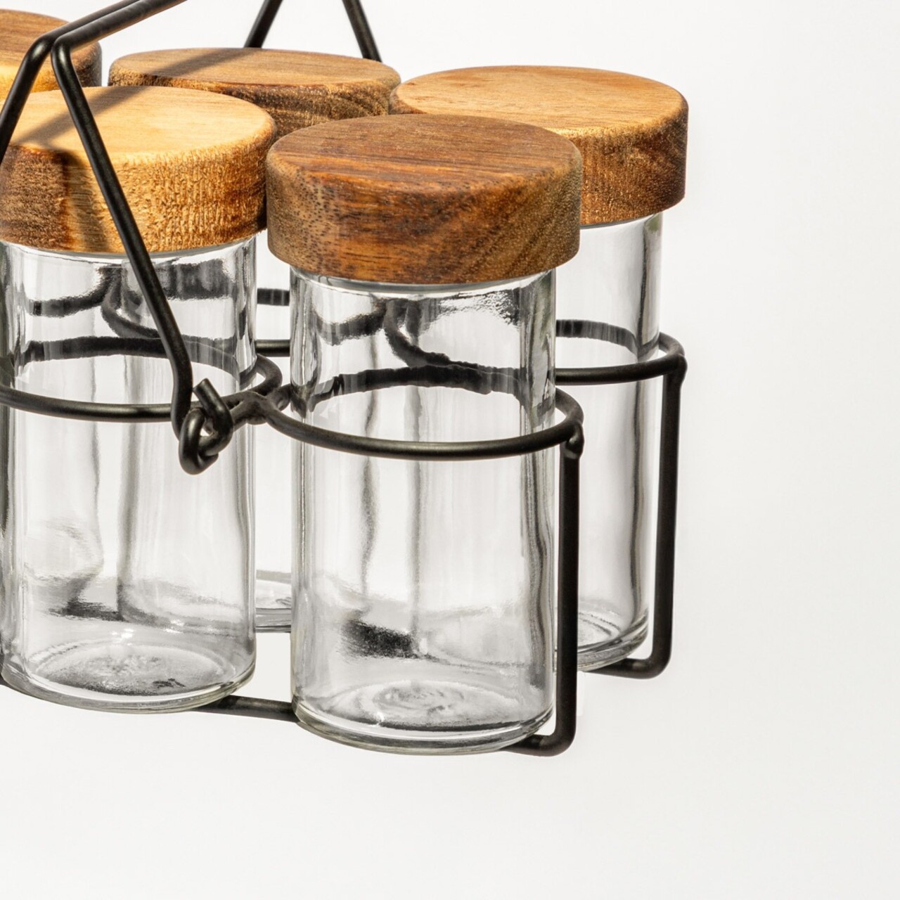 Set 6 recipiente pentru condimente Mettere, Homla, 80 ml, sticla/lemn, transparent/natur