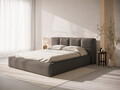 Pat tapitat cu somiera rabatabila si lada depozitare, 180x200 cm, Micadoni Home, Simon-206, tesatura boucle, gri maroniu
