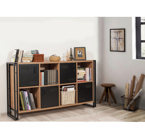 Corp biblioteca, sapphire, cosmo matrix, 164x89x35 cm, pal, pin atlantic / negru