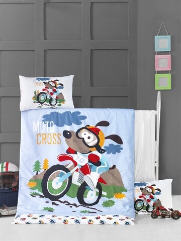 Lenjerie de pat pentru copii, victoria, moto cross, 4 piese, 100% bumbac ranforce, multicolor