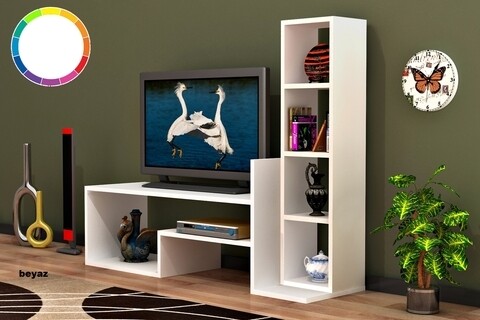 Mobilier living raffline, 2 corpuri, 126.8x29.5x101.8 cm, pal , alb