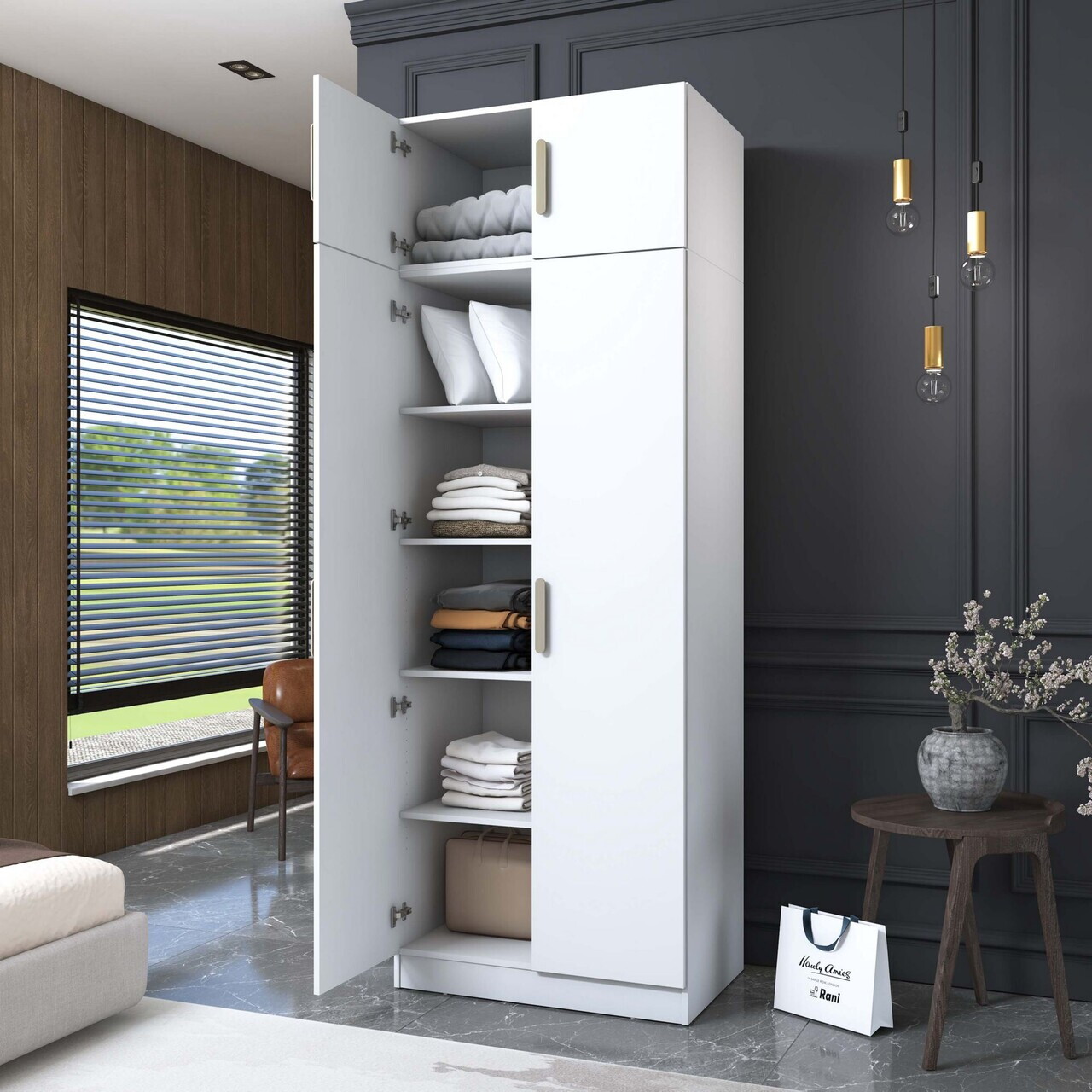 Dulap pentru haine, Hanah Home, BA210, 90x255x57.5 cm, PAL melaminat, Alb - view 4