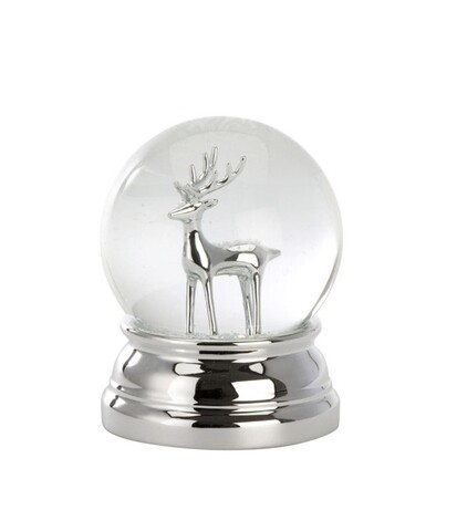 Glob de zapada, hermann bauer, reindeer, 10 x 8 cm, polirasina, argintiu/alb
