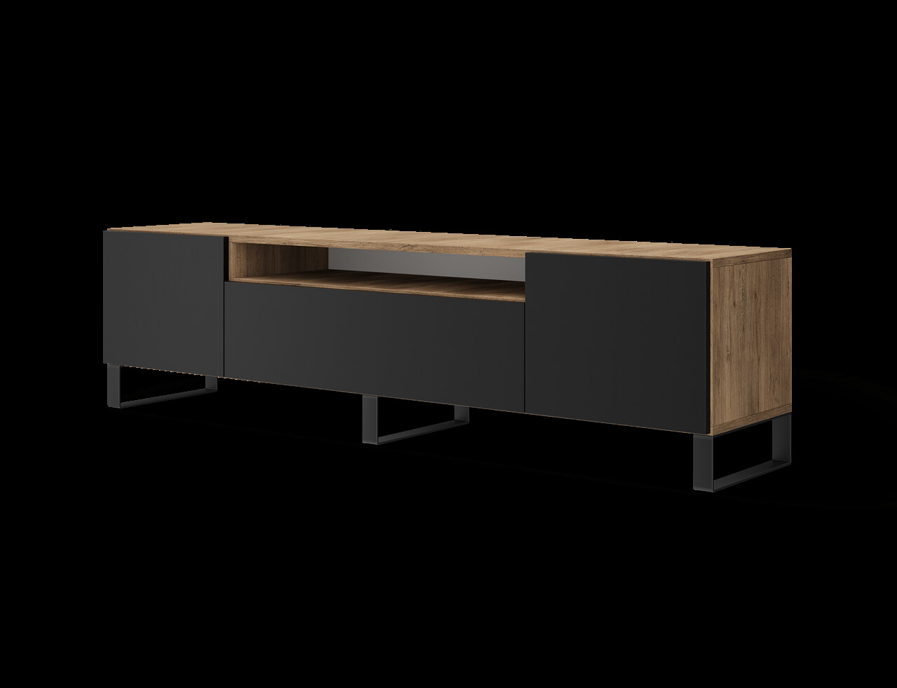 Comoda TV ADRK, Femur, 200x41x53 cm, PAL laminat, negru/artisan — imaginea 5