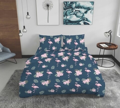 Lenjerie de pat dubla Flamingo, Bedora, 4 piese, 200x220, 100% bumbac, multicolor