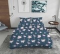 Lenjerie de pat dubla Flamingo, Bedora, 4 piese, 200x220, 100% bumbac, multicolor