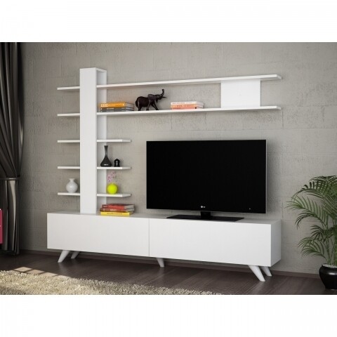 Comoda TV cu raft, Wooden Art, Aleyna White, 180×161.5×31.6 cm mezoni.ro