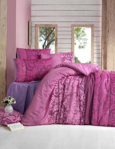 Lenjerie de pat dubla king (fr) Öykü - claret red, victoria, 3 piese, 260x220 cm, amestec bumbac, multicolor