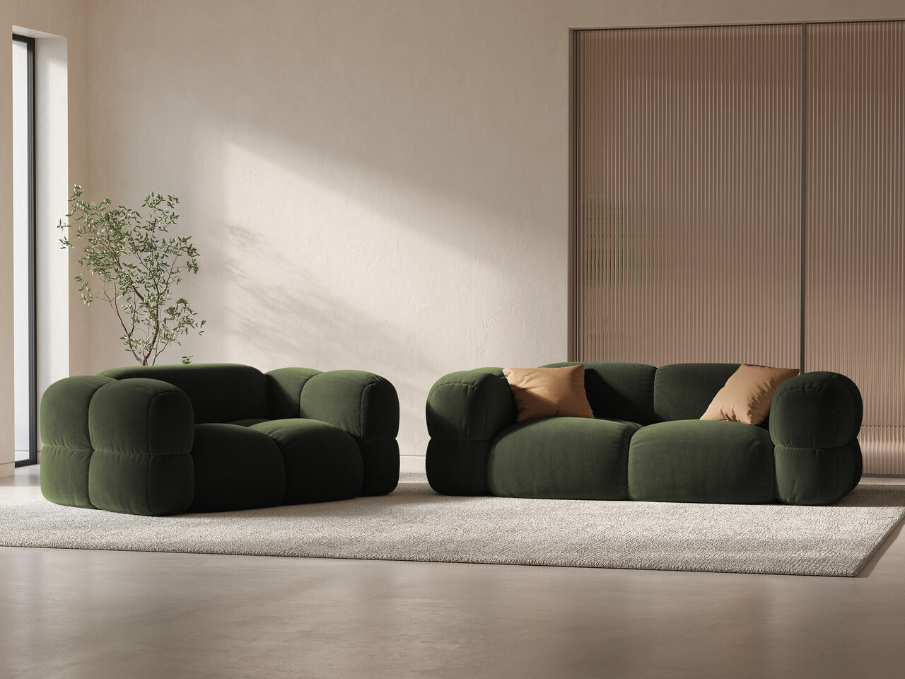 Canapea 2 locuri, Loretto, Cosmopolitan Design, 180x100x68 cm, catifea, verde - 1 | YEO