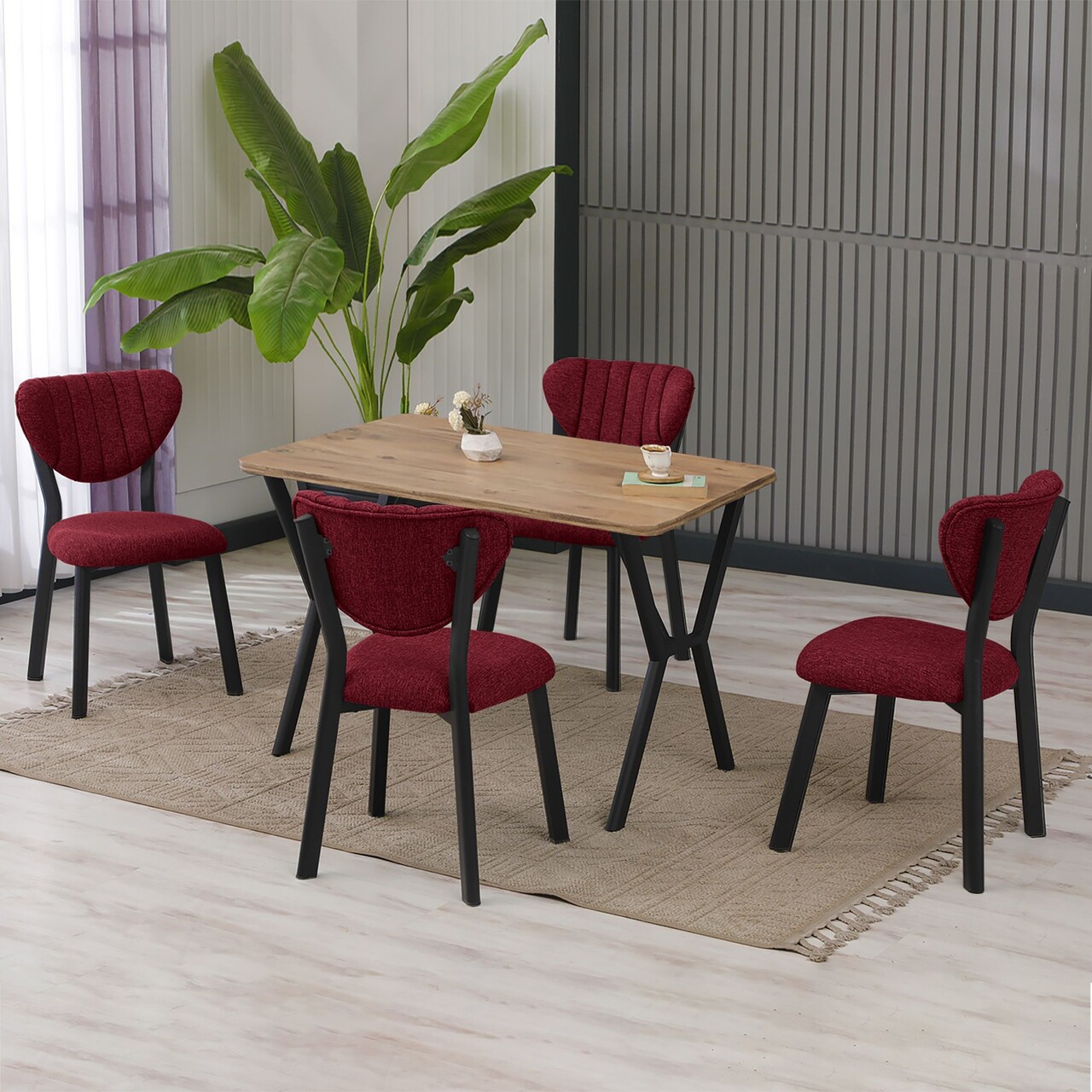 Set masa extensibila si scaune, Hanah Home, Elma, Burgundia / Nuc - view 2