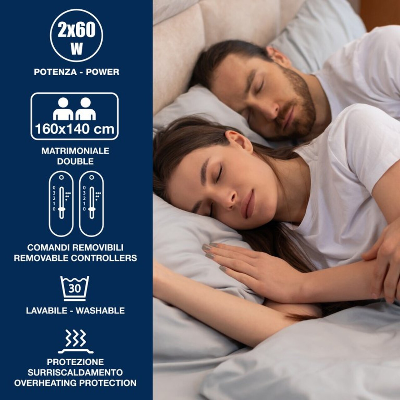 Patura electrica dubla Beper, 160x140 cm, 2x60W, poliester, alb — imaginea 7