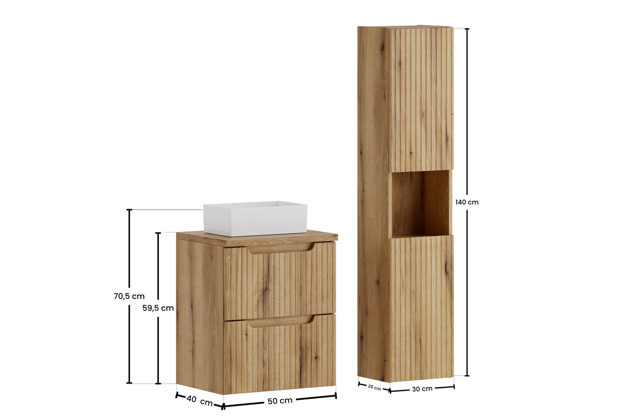 Set mobilier baie Nova Coast Evoke Gaja 50 cm, dulap inalt si masca cu lavoar, Comad, MDF/PAL, stejar - view 2