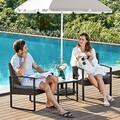 Set 2 scaune si masuta pentru gradina/terasa, Songmics, polietilena/otel/sticla, gri/negru
