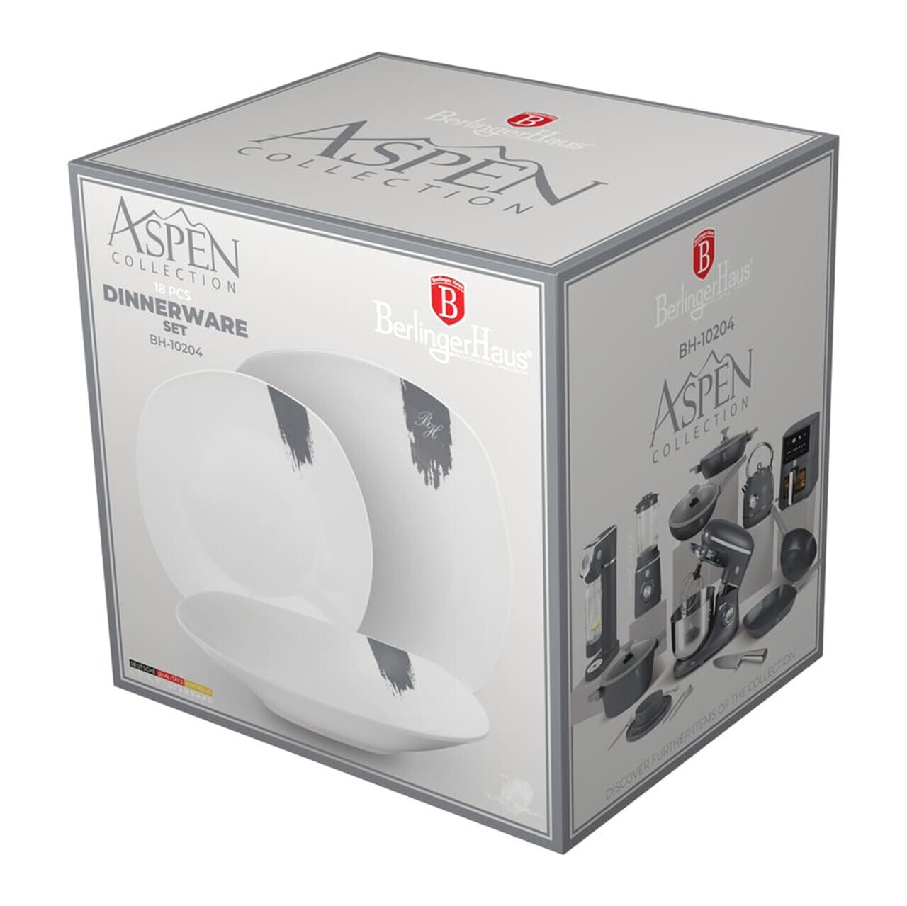 Serviciu de masa 18 piese Berlinger Haus, Aspen, portelan, alb/gri - imagine 4