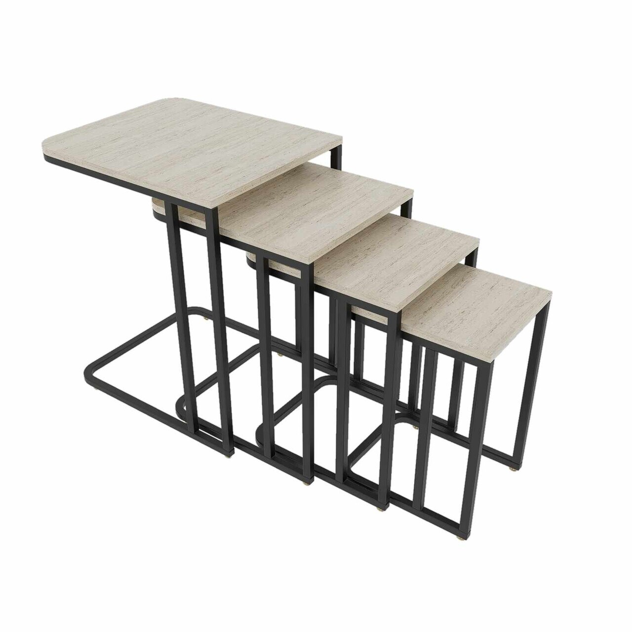 Set masute Nesting 4 piese, Hanah Home, Tekerli, Negru / Travertin — imaginea 3