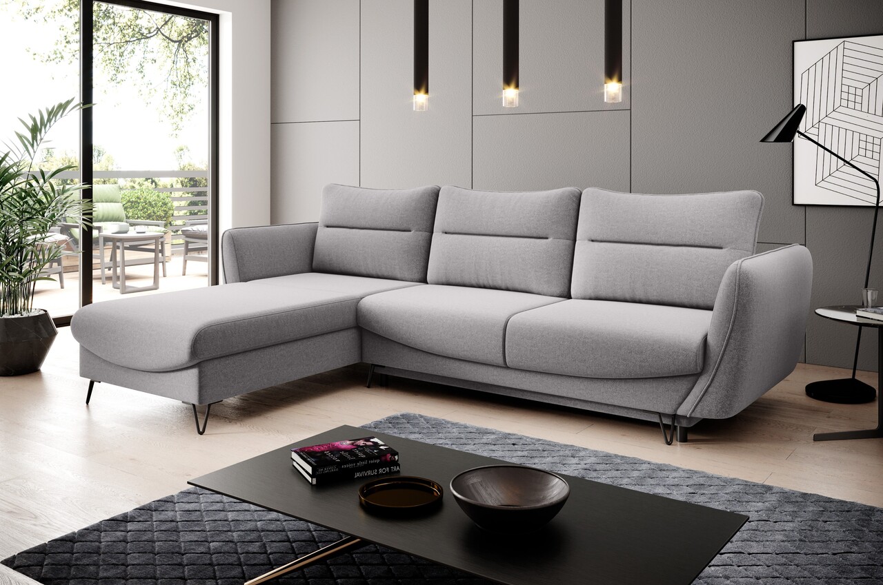 Coltar extensibil stanga 3 locuri ELTAP, LT-04GO, Silva, 276x201x100 cm, lemn/poliester, gri deschis