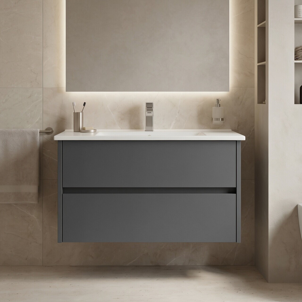 Dulap de baie cu chiuvetă, Hanah Home, Side 85 v2, Antracit mat