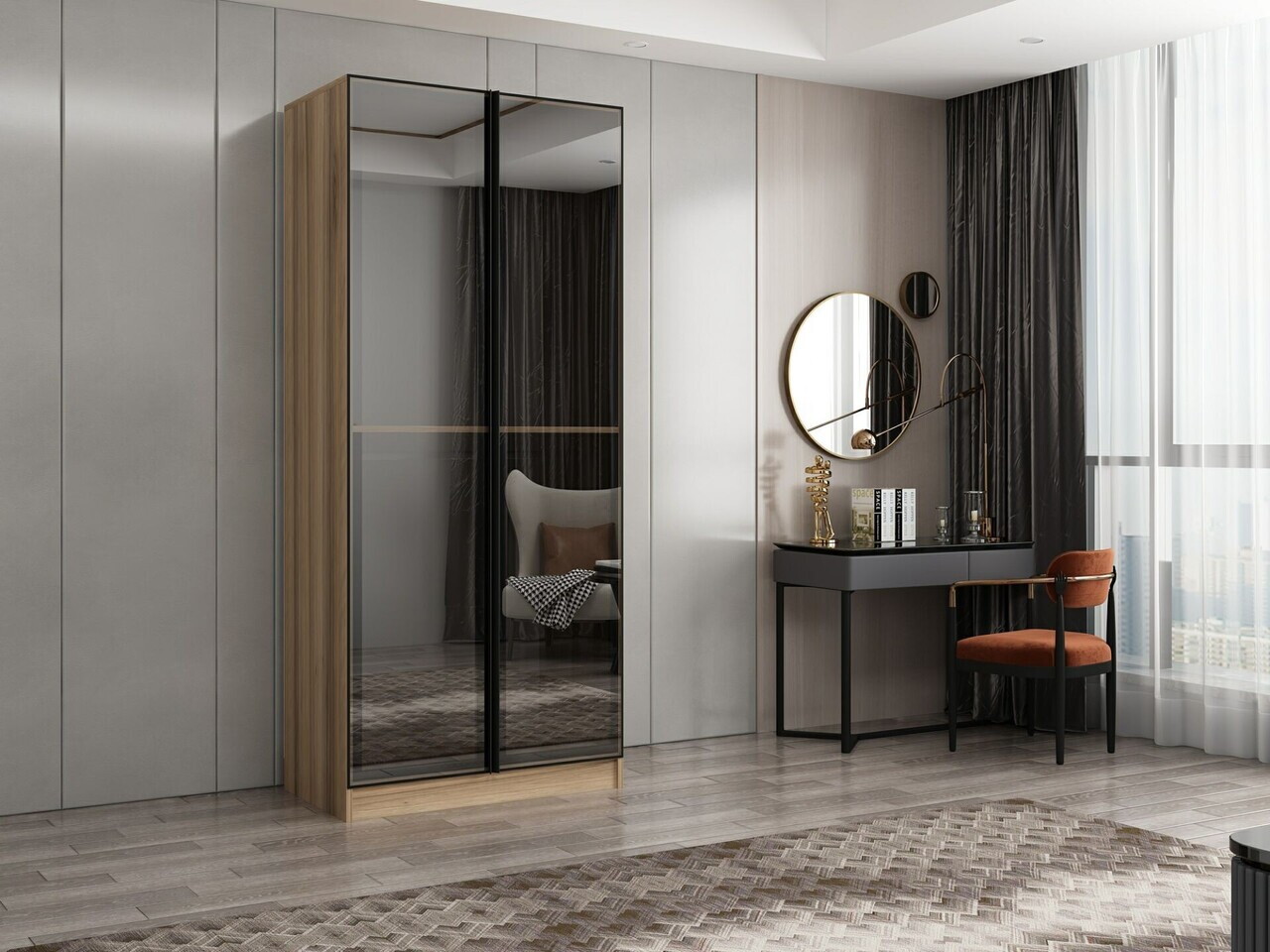 Dulap pentru haine, Hanah Home, Nisa, 90x210x52 cm, Dore — imaginea 2