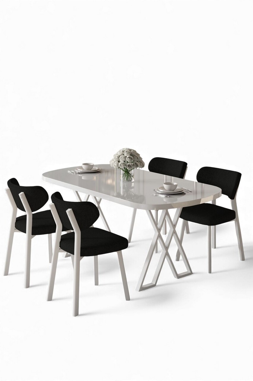 Set masă și scaune (5 bucăți), Hanah Home, Axton, Alb/Negru - view 2