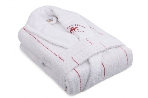 Halat de baie unisex, beverly hills polo club, 100% bumbac, l/xl, white/red