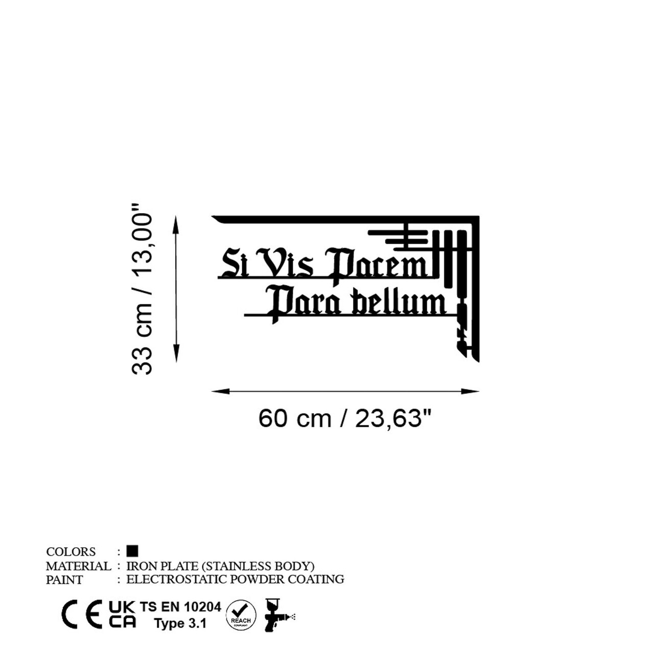 Decoratiune de perete, Si Vis Pacem 1, Dimensiune: 60 x 33 cm, Negru — imaginea 6