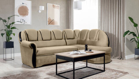 Coltar extensibil dreapta 3 locuri ELTAP, L-036, Lord, 243x180x112 cm, lemn/poliester, maro deschis/negru