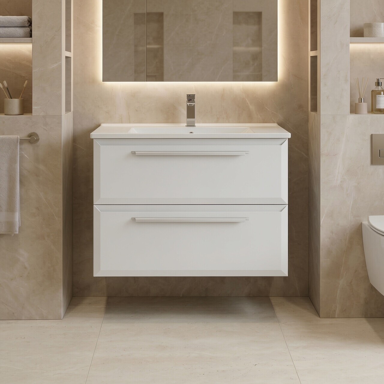 Dulap de baie cu chiuvetă, Hanah Home, Nuvola 80 v2, Alb