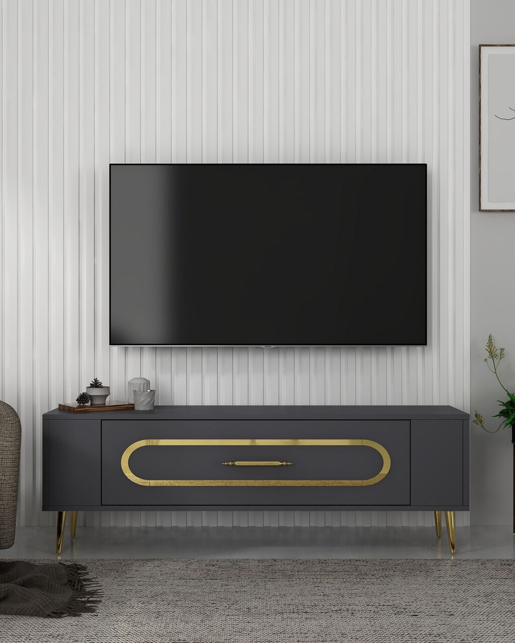 Comoda TV, Olivia, Retrop3, Antracit / Aur