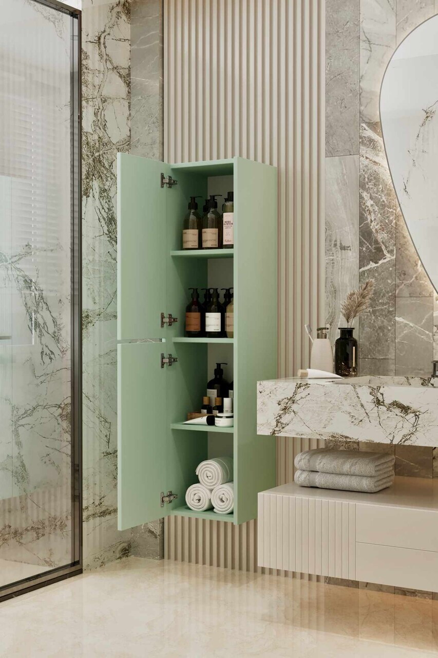 Dulap de baie, Hanah Home, Capella, 34x138x32 cm, MDF, Verde menta - view 3