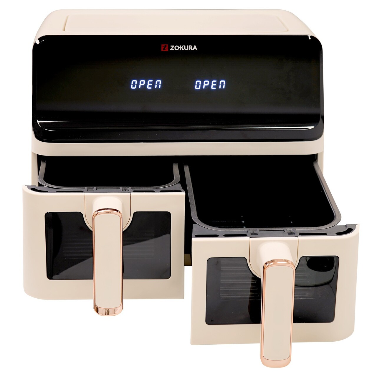 Friteuza dubla cu aer cald, 8 L, 1350+1350 W, Bej - Zokura - imagine 3