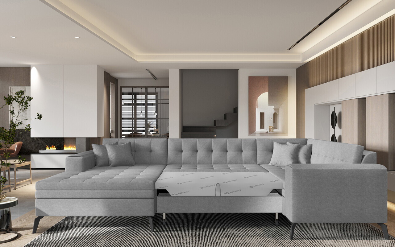 Coltar extensibil stanga 5 locuri ELTAP, MON-LT-04FL, Montez, 340x180x93 cm, lemn/poliester, gri deschis - view 2