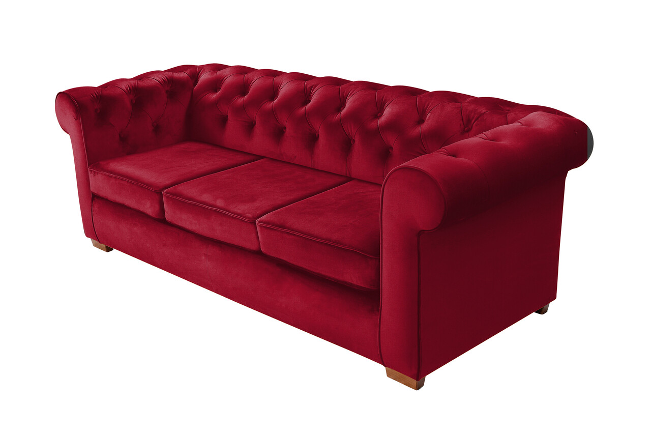 Canapea Oxford Chesterfield, 93x214x75 cm, 3 locuri, Rosu - 1 | YEO