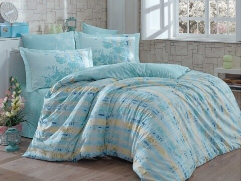 Lenjerie de pat pentru o persoana, 3 piese, 100% bumbac poplin, hobby, elenora, verde