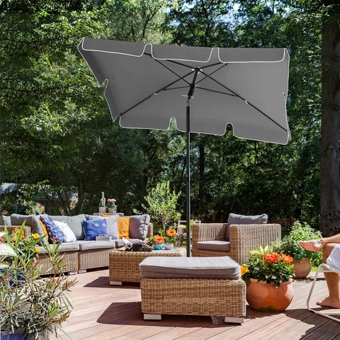 Umbrela dreptunghiulara pentru terasa, gradina, plaja Songmics, 200x125 cm, protectie solara UPF 50+, gri