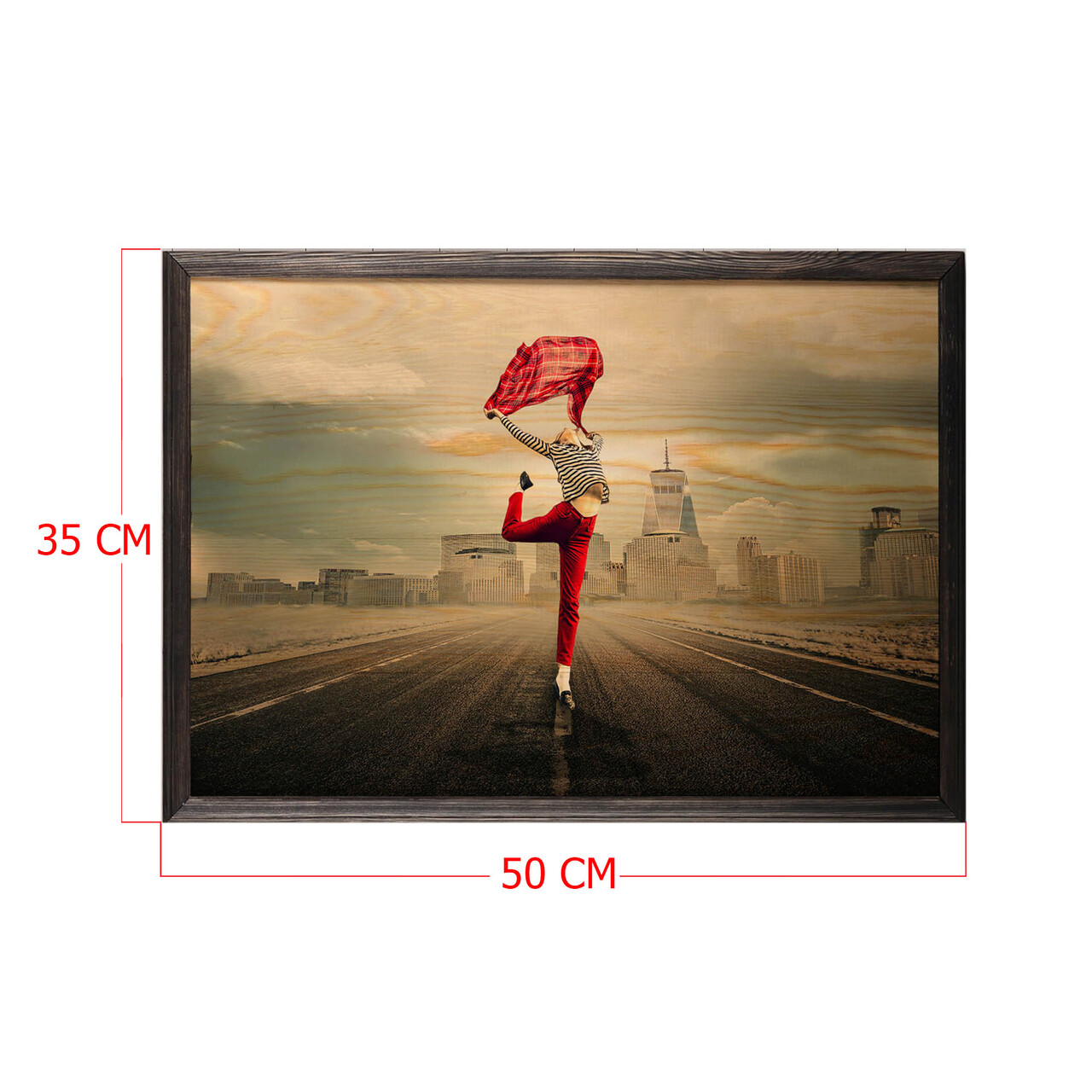 Tablou decorativ, Red Umbrella, Lemn, Lemn, Multicolor