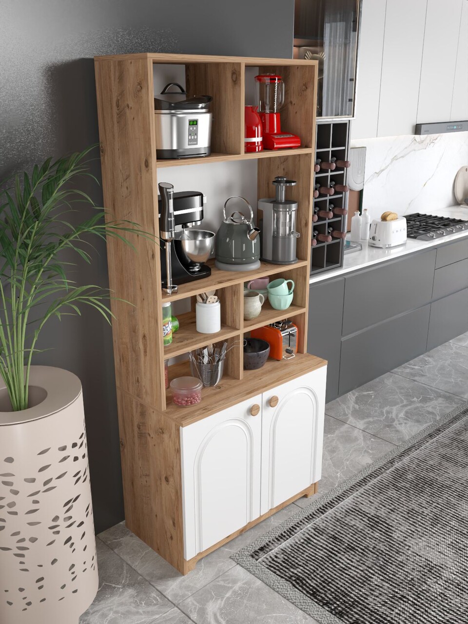 Dulap multifunctional, Hanah Home, Lunora, 78x185x42 cm, PAL, Pin Atlantic / Alb - view 5
