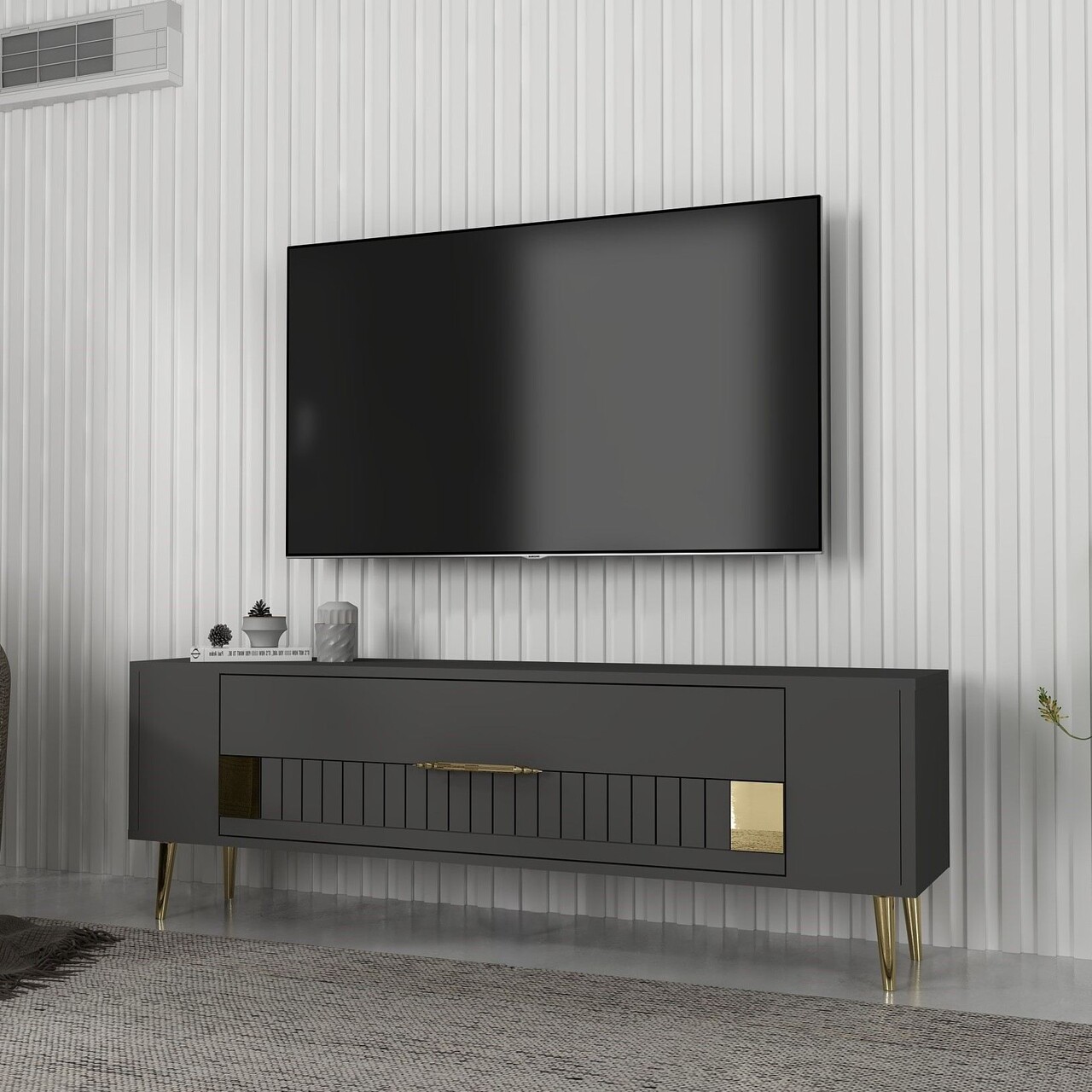 Comoda TV, Olivia, Retrolp4, Antracit / Aur - 1 | YEO