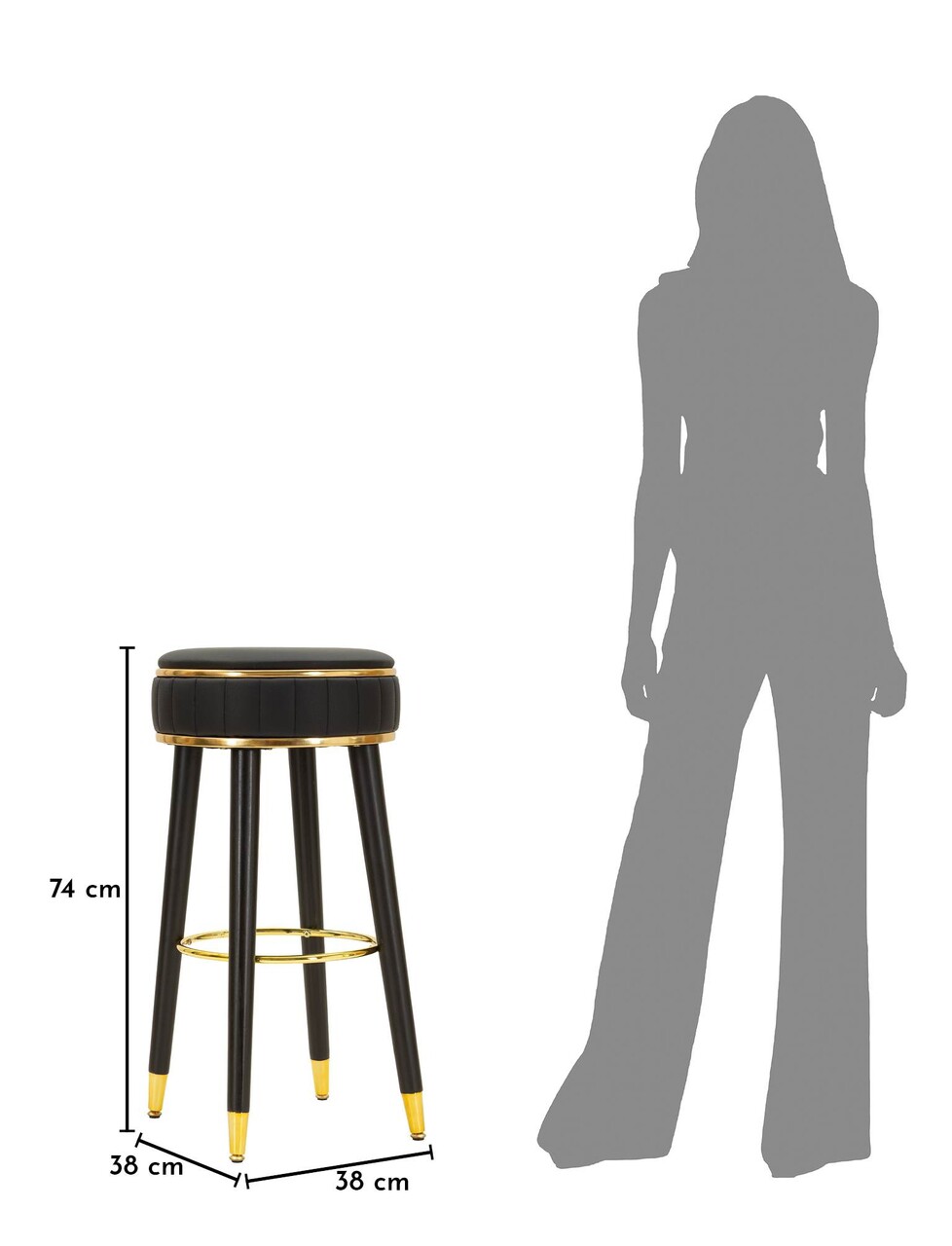Scaun de bar, Mauro Ferretti, London, 38x74 cm, lemn de pin/piele ecologica, negru/auriu - imagine 8