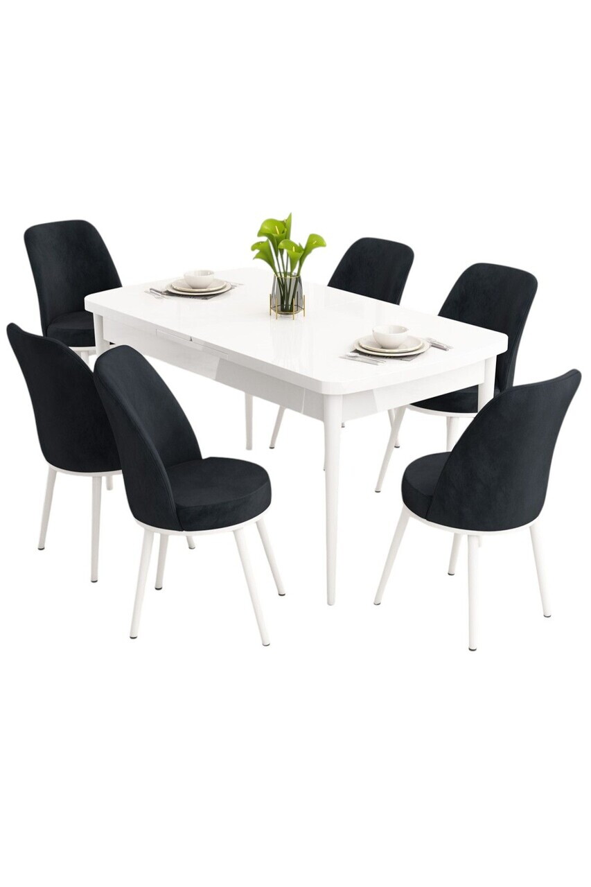 Set masa extensibila si scaune (7 piese), Hanah Home, Nix, Alb / Antracit — imaginea 2
